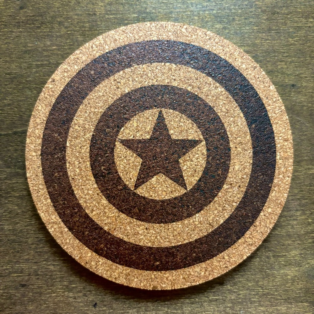 Captain America Shield Laser Engraved Cork Coaster